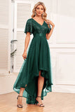 Burgunderrotes High-Low-Abendkleid in A-Linie mit Pailletten