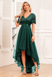 Burgunderrotes High-Low-Abendkleid in A-Linie mit Pailletten