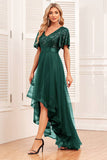 Burgunderrotes High-Low-Abendkleid in A-Linie mit Pailletten