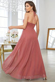 Korallenfarbenes asymmetrisches A-Linien-Neckholder-Ballkleid mit ärmellosen