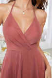Korallenfarbenes asymmetrisches A-Linien-Neckholder-Ballkleid mit ärmellosen