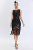 Laden Sie das Bild in den Galerie-Viewer, Glitzerndes schwarzes Gatsby-Kleid mit Fransen aus den 1920er Jahren