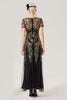 Laden Sie das Bild in den Galerie-Viewer, Schwarzes goldenes Paillettenkleid aus den 1920er Jahren mit kurzen Ärmeln