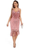Laden Sie das Bild in den Galerie-Viewer, Gatsby-Kleid mit rosafarbenen Fransen und Spaghettiträgern aus den 1920er Jahren
