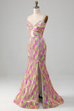 Pinkfarbenes, glitzerndes Meerjungfrauen-Ballkleid mit Schlitz