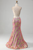 Pinkfarbenes, glitzerndes Meerjungfrauen-Ballkleid mit Schlitz