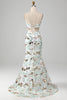Laden Sie das Bild in den Galerie-Viewer, Weißes zweiteiliges glitzerndes Meerjungfrauen-Ballkleid mit Schlitz