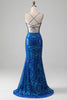 Laden Sie das Bild in den Galerie-Viewer, Königsblaues Meerjungfrauen-glitzerndes Ballkleid mit Schlitz