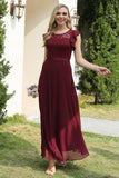 Burgund Spitze Chiffon Brautjungfernkleid