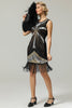 Laden Sie das Bild in den Galerie-Viewer, Schwarzes 1920er Jahren Pailletten Fransen Flapper Kleid