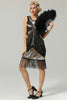 Laden Sie das Bild in den Galerie-Viewer, Schwarzes 1920er Jahren Pailletten Fransen Flapper Kleid