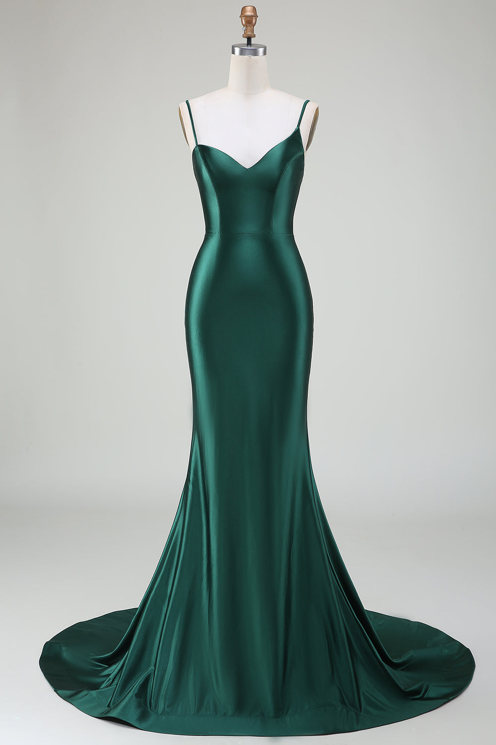 Dunkelgrünes Meerjungfrauen-Spaghettiträger-Kleid Sweep Train Prom Kleid