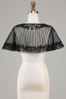 Schwarzer Umhang mit Perlen glitzer aus den 1920er Jahren für Damen