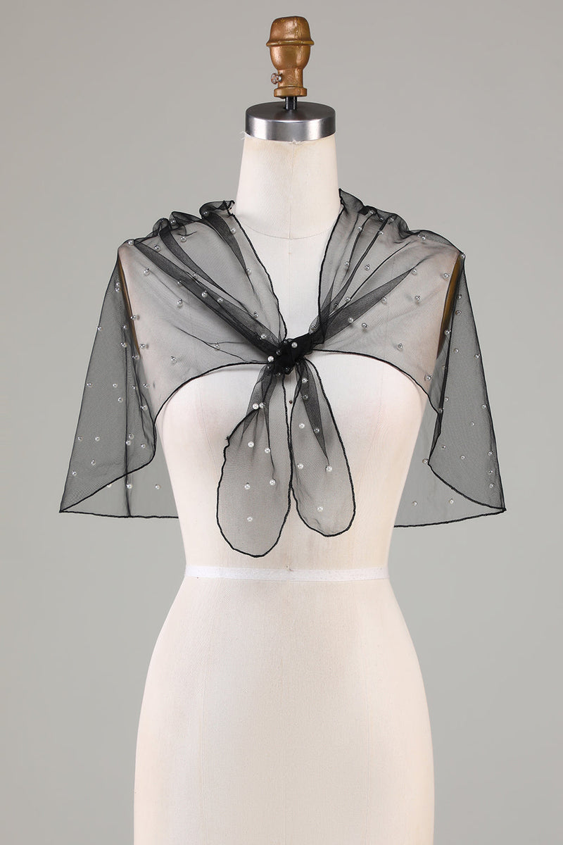 Laden Sie das Bild in den Galerie-Viewer, Umhang aus schwarzem Tüll aus den 1920er Jahren mit Perlen