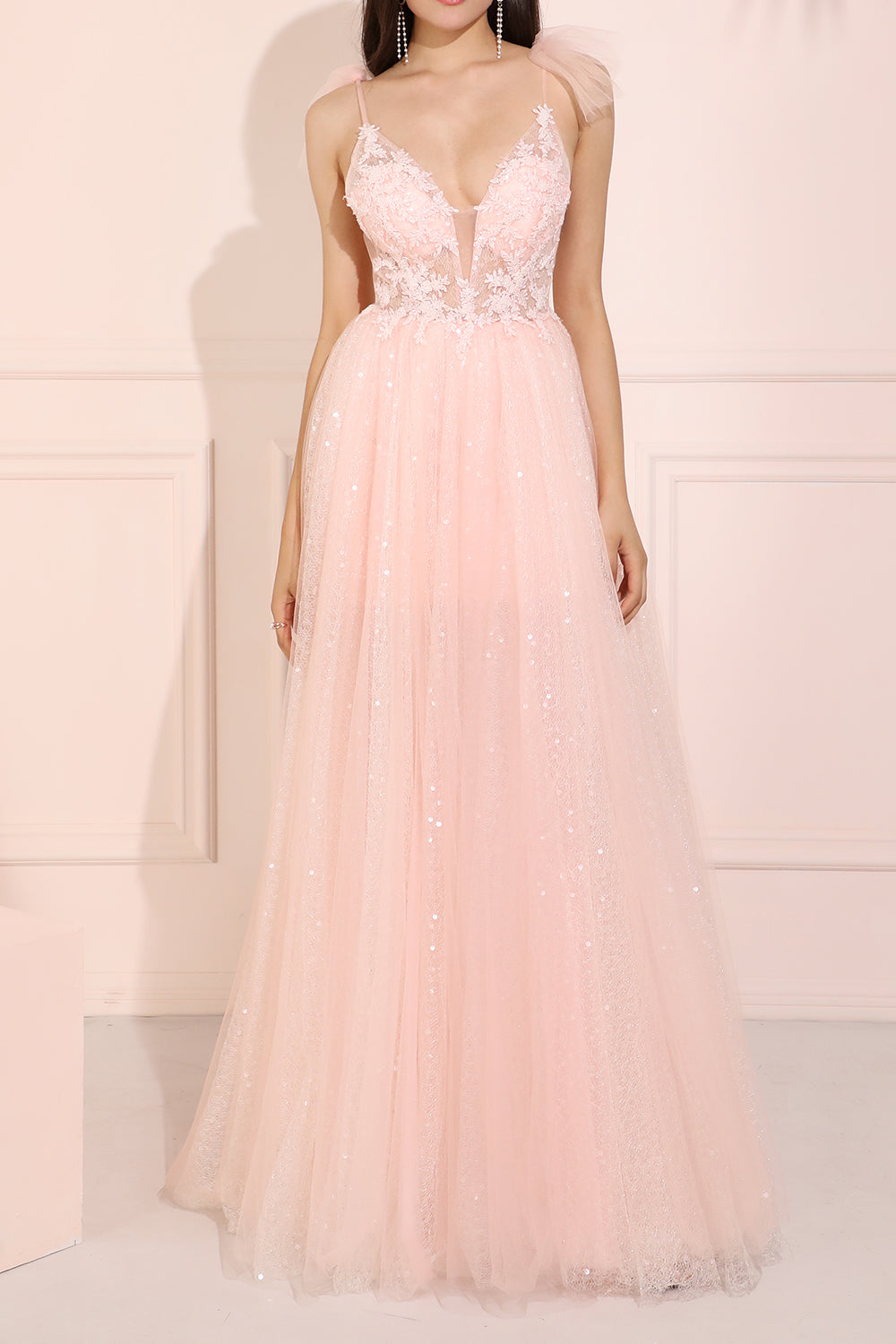Glitzerndes rosa langes Ballkleid