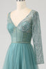 Laden Sie das Bild in den Galerie-Viewer, Graues grünes glitzerndes Pailletten-Kleid mit Pailletten für den Abschlussball in A-Linie
