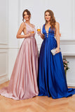 Erröten Satin lange Ball Kleid