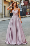 Glitzerndes Spaghettiträger-Blush-Ballkleid in A-Linie mit Perlen