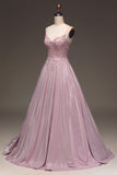 Glitzer Spaghettiträger Blush Abschlussballkleid mit Perlen