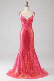 Sparkly Mermaid Fuchsia Ballkleid mit Pailletten