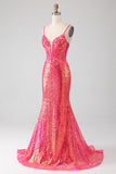 Sparkly Mermaid Fuchsia Ballkleid mit Pailletten