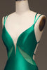 Laden Sie das Bild in den Galerie-Viewer, Grünes Meerjungfrauen-Ballkleid aus Satin mit V-Ausschnitt und geschnürtem Rücken