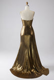 Sparkly Mermaid Golden Metallic Langes Ballkleid mit Schlitz