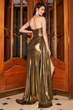 Sparkly Mermaid Golden Metallic Langes Ballkleid mit Schlitz