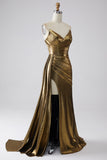 Sparkly Mermaid Goldenes langes Ballkleid mit Schlitz