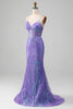 Laden Sie das Bild in den Galerie-Viewer, Meerjungfrau glitzerndes lila Korsett-Ballkleid