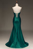 Laden Sie das Bild in den Galerie-Viewer, Dunkelgrünes Ballkleid aus Satin-Meerjungfrau mit Schnürrücken und Korsett