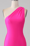 Meerjungfrau Hot Pink One Shoulder Long Abschlussballkleid