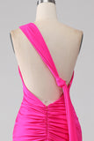 Meerjungfrau Hot Pink One Shoulder Long Abschlussballkleid