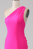 Meerjungfrau Hot Pink One Shoulder Long Abschlussballkleid