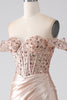 Laden Sie das Bild in den Galerie-Viewer, Meerjungfrau Champagner Korsett Abschlussball Kleid