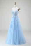 Hellblaues Ballkleid in A-Linie mit Applikationen