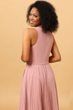 Rouge Langes Chiffon plissiertes Brautjungfernkleid mit Schlitz