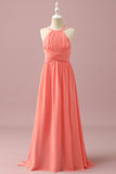 Orange Chiffon Halter Ausschnitt Junge Brautjungfer Kleid