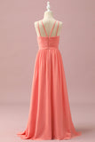 Orange Chiffon Halter Ausschnitt Junge Brautjungfer Kleid