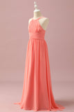 Orange Chiffon Halter Ausschnitt Junge Brautjungfer Kleid