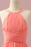 Orange Chiffon Halter Ausschnitt Junge Brautjungfer Kleid