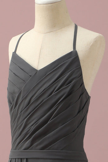 Schwarzer Nackenhalter-Ausschnitt A-Linie Junge Brautjungfernkleid mit kaskadierenden Rüschen