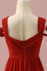 Laden Sie das Bild in den Galerie-Viewer, Rotes Chiffonkleid mit kalten Schultern für junge Brautjungfern