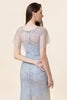 Laden Sie das Bild in den Galerie-Viewer, Glitzerndes graues Meerjungfrau Perlenbesetztes langes Abendkleid