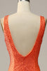 Laden Sie das Bild in den Galerie-Viewer, Meerjungfrau tief V-Ausschnitt Orange Langes Ballkleid mit Perlen