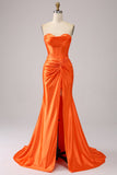 Orange Meerjungfrau Sweetheart Korsett Langes glitzerndes Ballkleid mit Schlitz