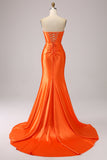 Orange Meerjungfrau Sweetheart Korsett Langes glitzerndes Ballkleid mit Schlitz