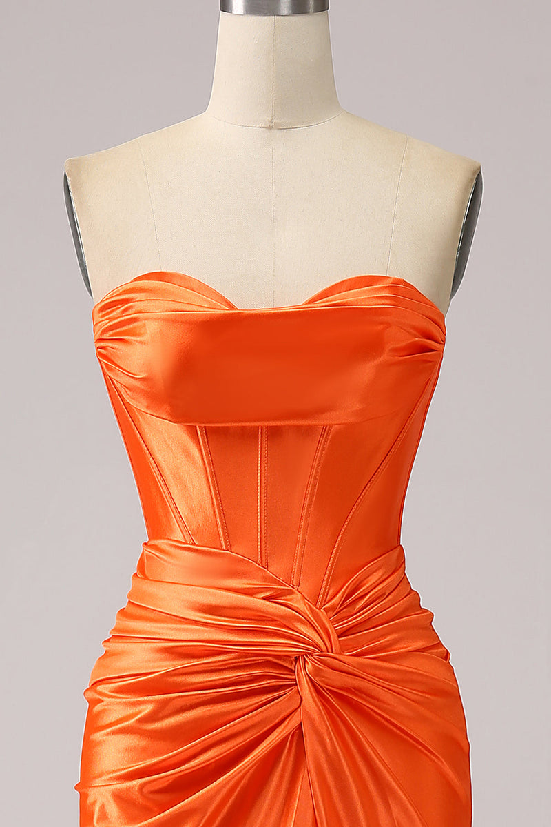 Laden Sie das Bild in den Galerie-Viewer, Orange Meerjungfrau Sweetheart Korsett Langes glitzerndes Ballkleid mit Schlitz
