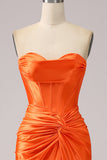 Orange Meerjungfrau Sweetheart Korsett Langes glitzerndes Ballkleid mit Schlitz