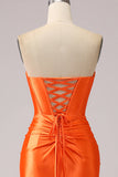 Orange Meerjungfrau Sweetheart Korsett Langes glitzerndes Ballkleid mit Schlitz